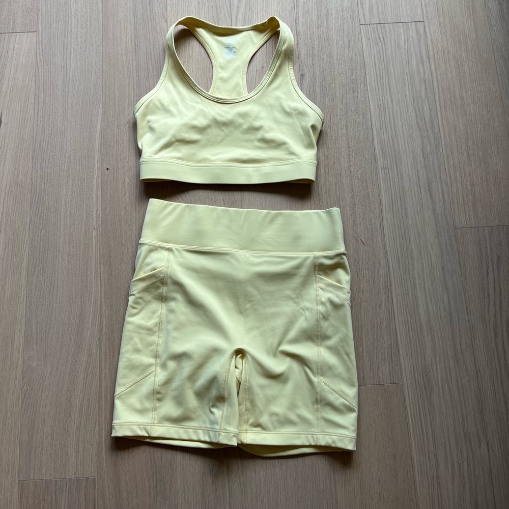 All Access by Bandier Yellow Sports Bra and Shorts Set. Size Medium.